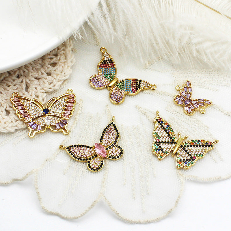 Wholesale Copper Micro Inlaid Color Zirconium Butterfly DIY Jewelry Accessories